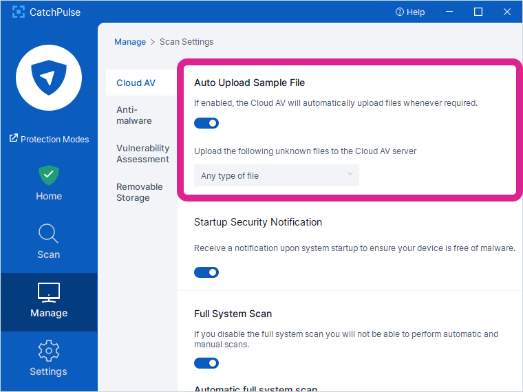 Enable or disable sample executable file upload